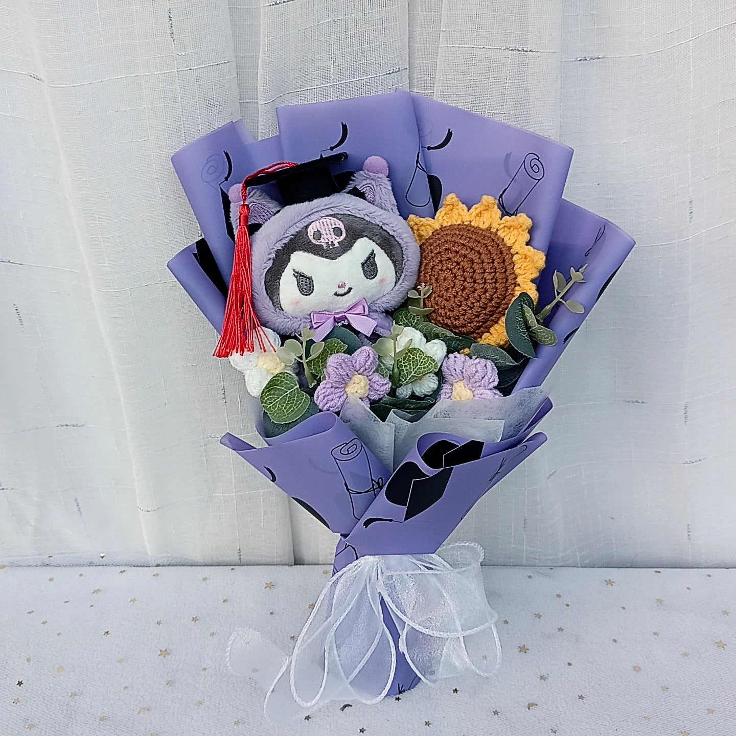 Graduation Gifts Sanrio Kuromi Hello Kitty With Crochet Sunflower Bouquet My Melody Cinnamoroll  Mother's Day Birthday Gifts Good Vibrations