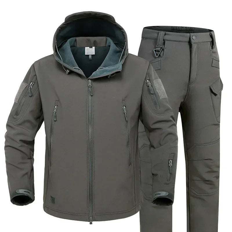 Winter Thicken Men Camo Suit Waterproof Tactical Training Set Multi-pocket Hooded Jacket Fleece Pants Outdoor Hunting 2-piece Good Vibrations