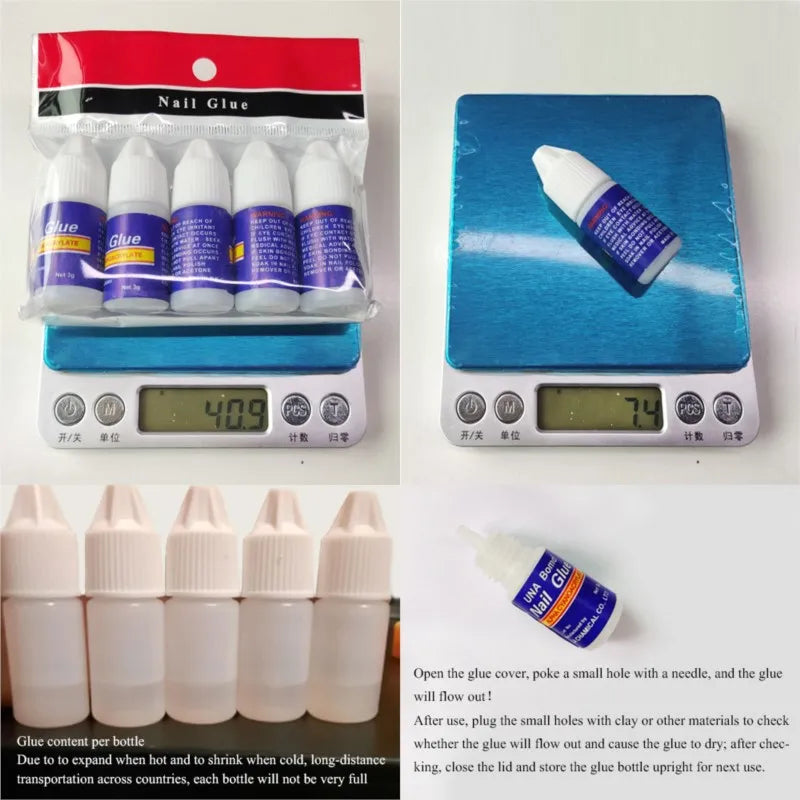 5Pcs Fast Drying Nail Art Glue Glitter UV Acrylic Rhinestones Press on Nails Strong Adhesive Nail Glue False Tips Manicure Tool Good Vibrations