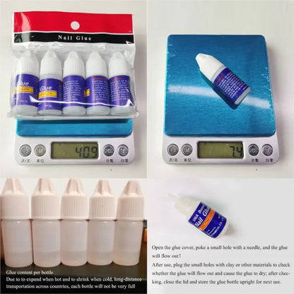 5Pcs Fast Drying Nail Art Glue Glitter UV Acrylic Rhinestones Press on Nails Strong Adhesive Nail Glue False Tips Manicure Tool Good Vibrations