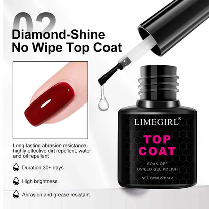 LIMEGIRL 8ml Soak Off Matte Top Base Coat for Nails UV Gel Polish Semi Permanent Functional Manicure Top Base Coat Varnish Good Vibrations