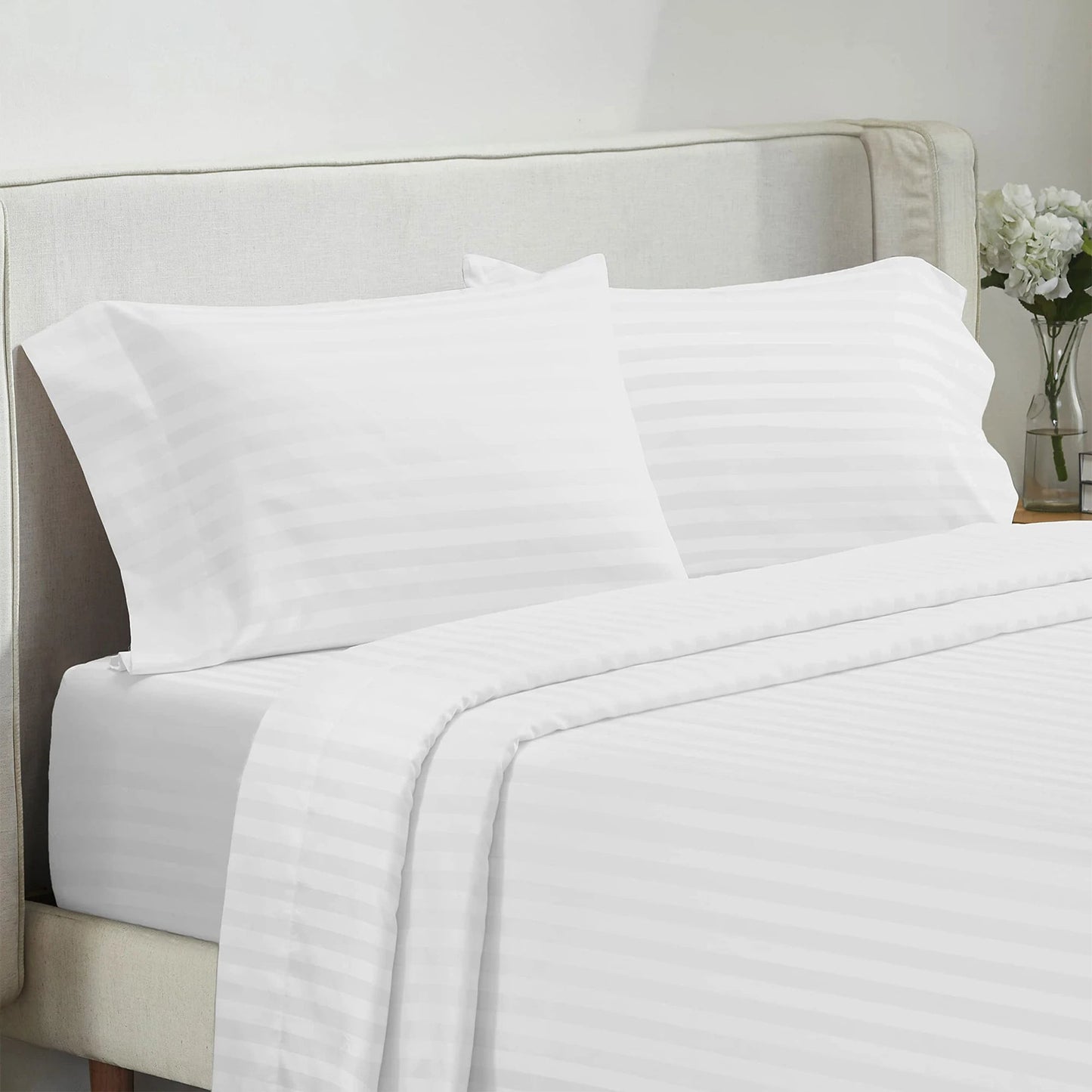 Battilo Bed Sheets 4 Pieces Set Luxury Fitted Flat Sheet with Pillowcases Solid Stripe Bedding Set For Twin Full Queen King Size Good Vibrations