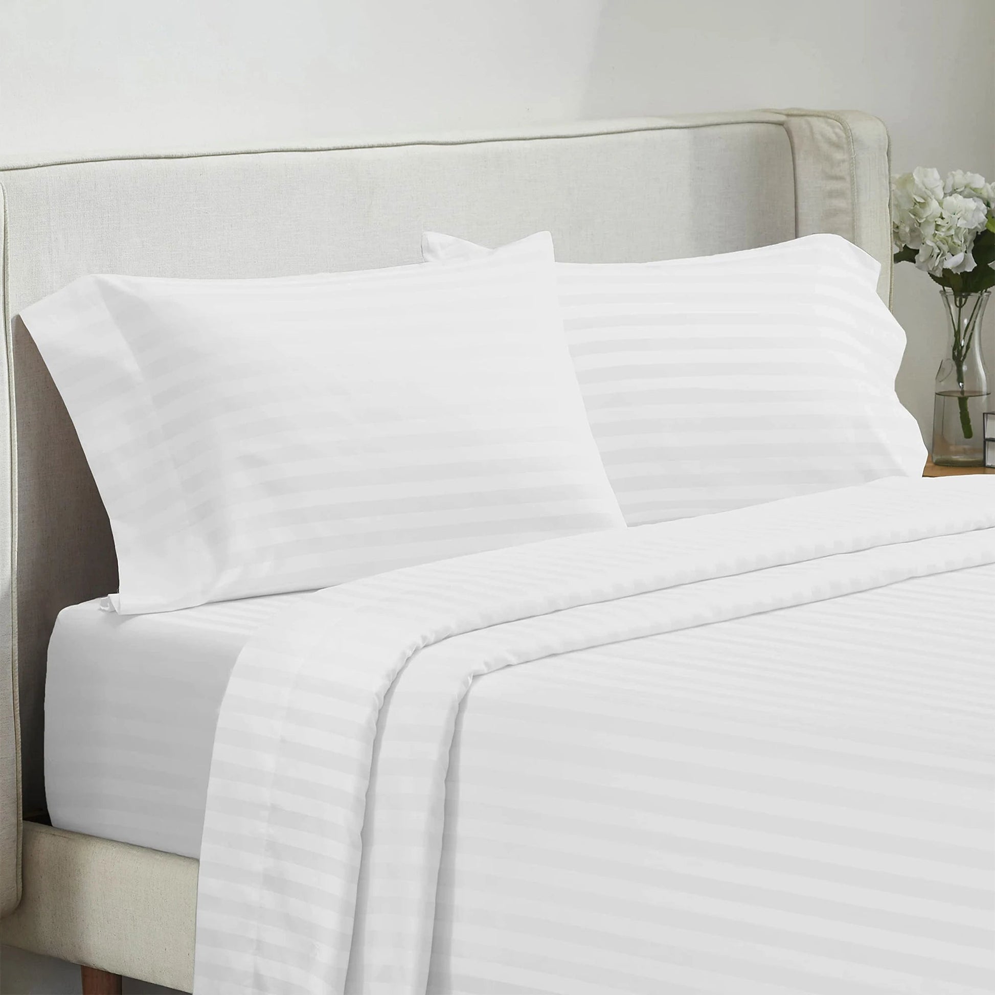 Battilo Bed Sheets 4 Pieces Set Luxury Fitted Flat Sheet with Pillowcases Solid Stripe Bedding Set For Twin Full Queen King Size Good Vibrations