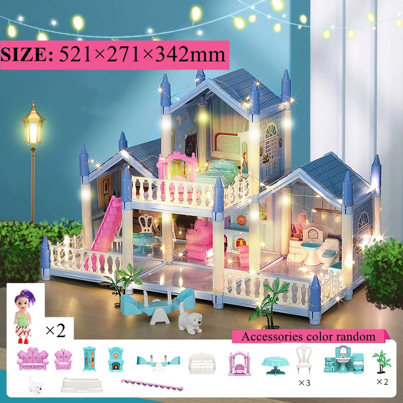 Doll Houses 3D Assembled DIY Miniatures Dollhouse Accessories Villa Princess Castle with LED Light Girl Birthday Gift Toy House Good Vibrations