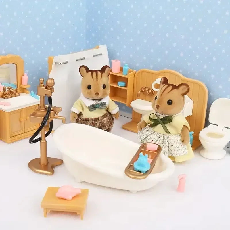 New Forest Family Microfilm Furniture Bathroon Kitchens Dining Bed Wardrobe Model Play House 1/12 Doll house Toys Birthday Gifts Good Vibrations