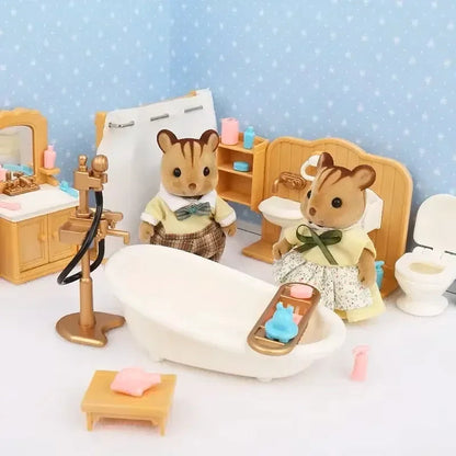 New Forest Family Microfilm Furniture Bathroon Kitchens Dining Bed Wardrobe Model Play House 1/12 Doll house Toys Birthday Gifts Good Vibrations