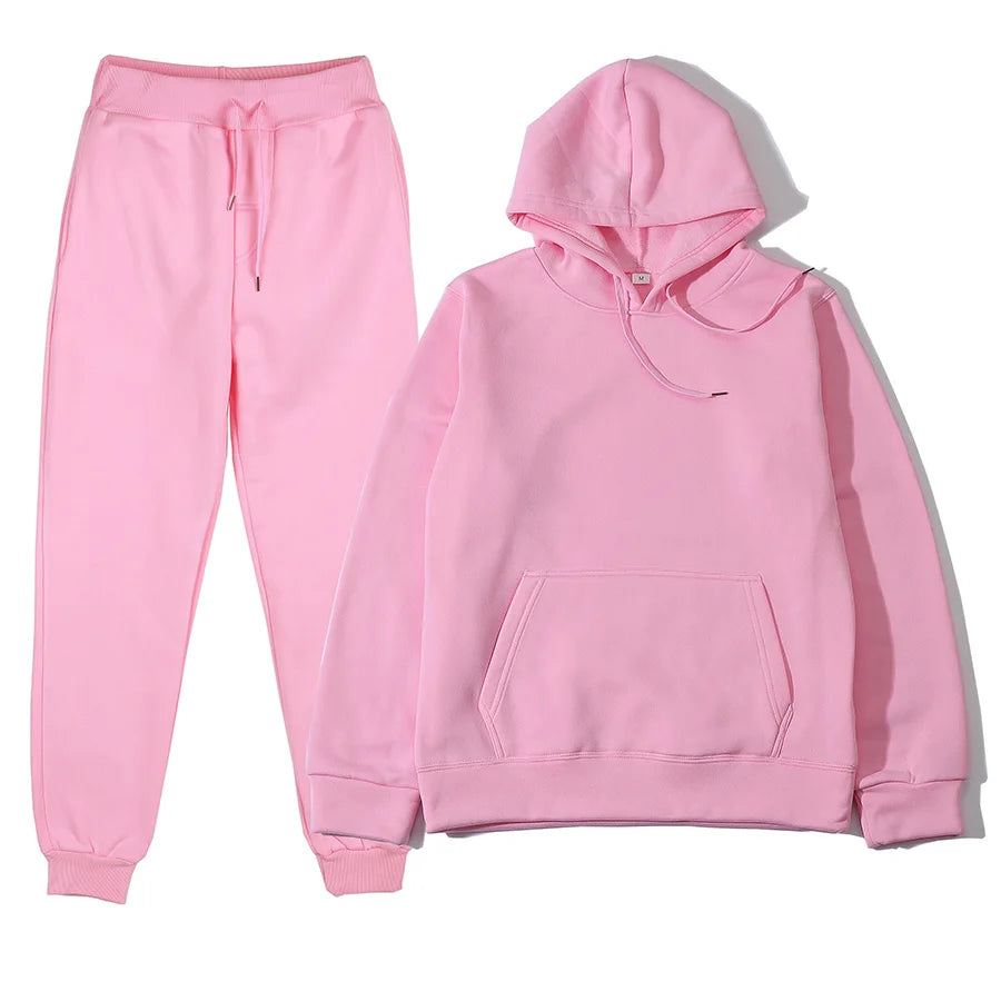 Men's Autumn and Winter New Solid Color Hoodie+pants Two-piece Set Fashionable Casual Sports Set Size S-3XL Men's Tracksuit Good Vibrations