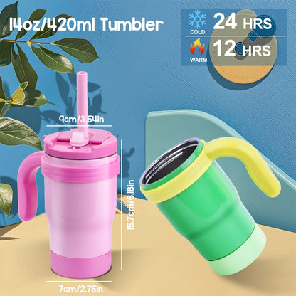 420ML Kids Thermos Bottle Leak Proof Tumbler With Handle Stainless Steel Travel Straw Mug For Toddler Boys Girls Christmas Gifts Good Vibrations