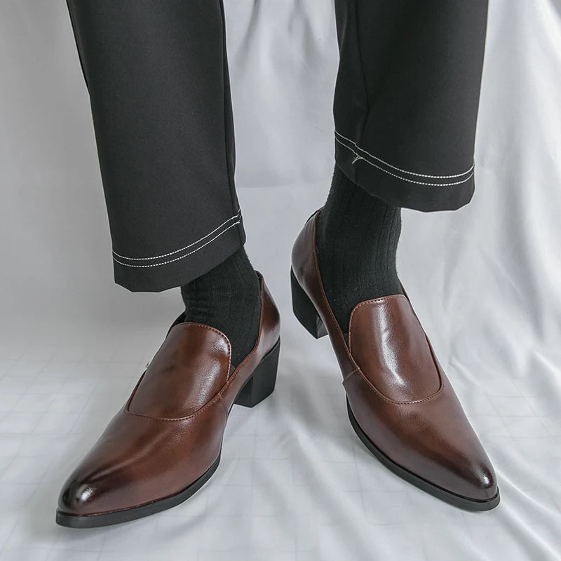 Mens Dress Shoes High Heels 5 Cm Height Luxury Genuine Leather Handmade Wedding Social Formal Shoes Male Oxford Footwear Good Vibrations