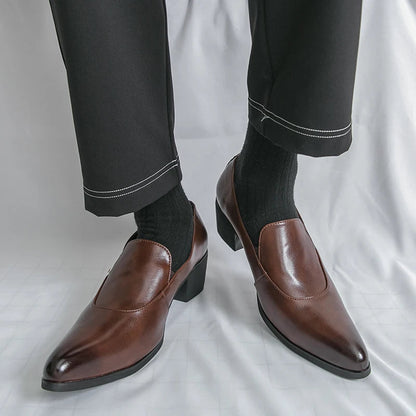 Mens Dress Shoes High Heels 5 Cm Height Luxury Genuine Leather Handmade Wedding Social Formal Shoes Male Oxford Footwear Good Vibrations