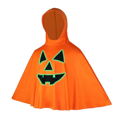 Cool Halloween Noctilucent Pumpkin Cloak Fun Creative Ghost Face Shawl Sleeveless with Hat Kid Cosplay Costume Gift Good Vibrations