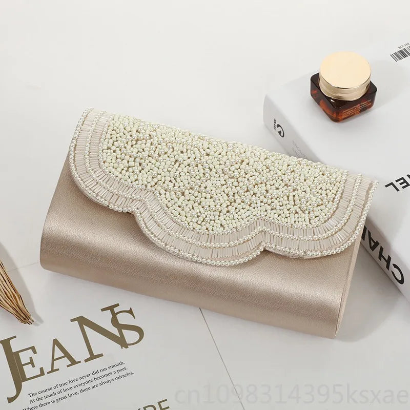 Pearl Clutch Purse Elegant Solid Color Shoulder Bag Cosmetic Phone Bag For Women Wedding Banquet Party Fashion Chic Good Vibrations