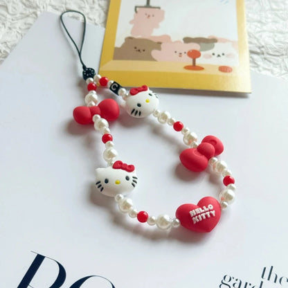 Anime Sanrio Hello Kitty Love Heart Pendant Cartoon Kt Cat Girl Cell Phone Kawaii Beaded Lanyard Jewelry Schoolbag Decoration Good Vibrations