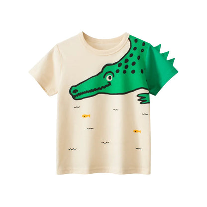 2024 Children 3D Cartoon Short T-Shirts Clothes for Boy 100% Cotton Short Sleeve Dinosaurs Cute Kids Casual Sport Top Tees Good Vibrations