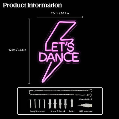 Let's Dance Neon Sign Pink Led Light Sign Light Up Signs Letter Neon Signs for Bedroom Bar Wedding Birthday Dancing Party Decor Good Vibrations