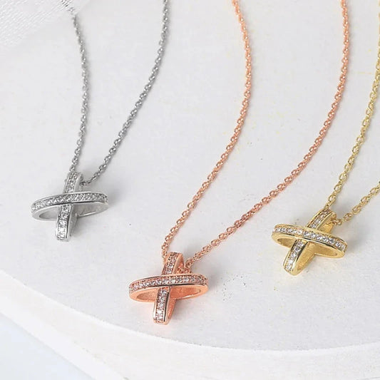 X Cross Pendants Necklace for Women Aesthetic Crosses Rose Gold Color Choker Chain on Neck Collar Necklace Fashion Jewelry N205 Good Vibrations