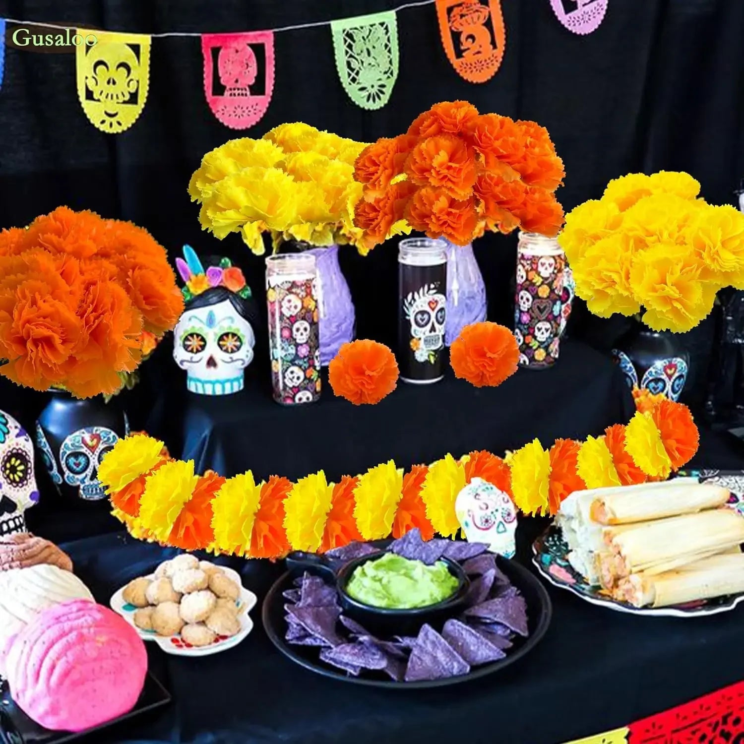 50Pcs Mexican Marigold Artificial Flowers for Day of The Dead Diwali Home DIY Craft Party Halloween Dia De Los Muertos Decor Good Vibrations
