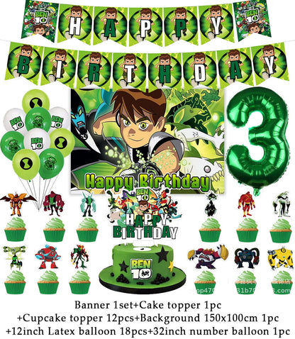 Cartoon Ben-10 Birthday Party Decoration Balloons Favor Set Banner Cake Toppers Baby Shower Boys Gift Party Supplies Photo Prop Good Vibrations