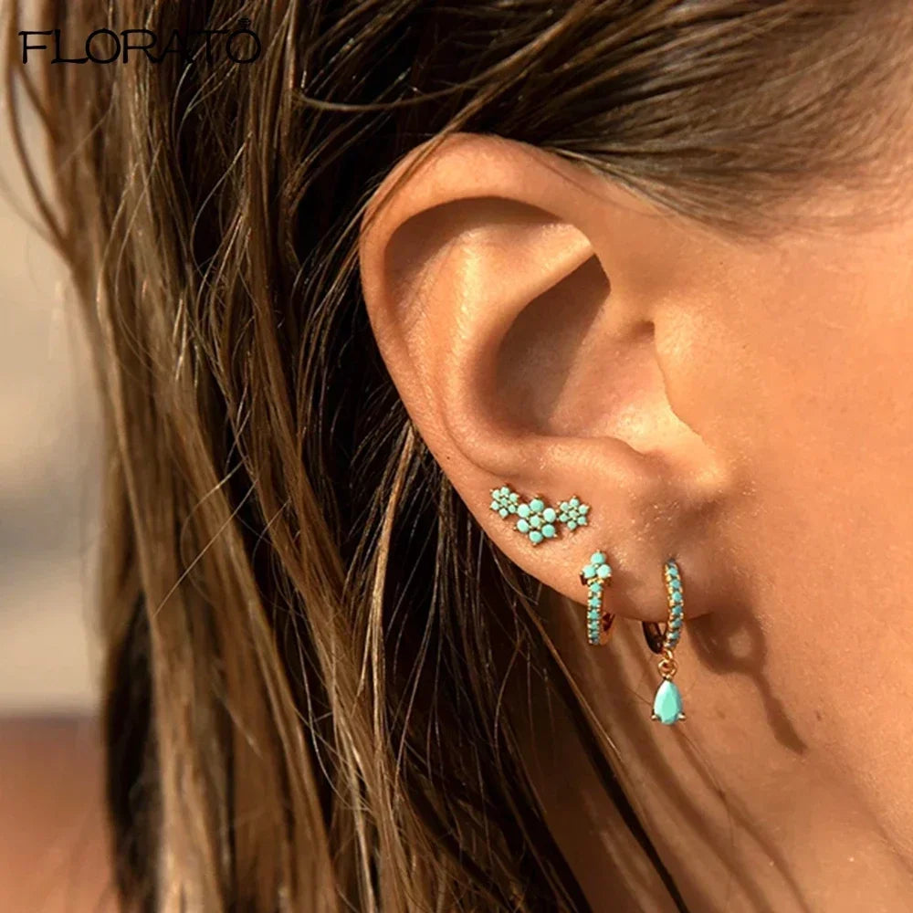 925 Sterling Silver Needle Summer Blue Earrings Trend 18K Gold Hoop Earrings for Women Fashion Puncture Jewelry Ear Accessories Good Vibrations