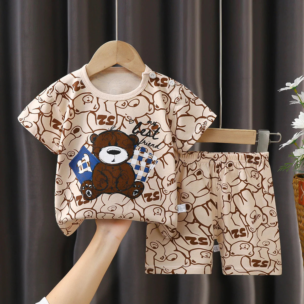 2PCS Children's Sets mother Kids Clothes Boys Girl T-shirt Shorts Summer Cotton Short sleeve Baby Children Clothing Toddler Suit Good Vibrations