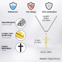 3D Cross Pendant Necklaces for Men Boys,Black Gold Color Stainless Steel Cross Necklace,Hiphop Punk Party Gift Good Vibrations