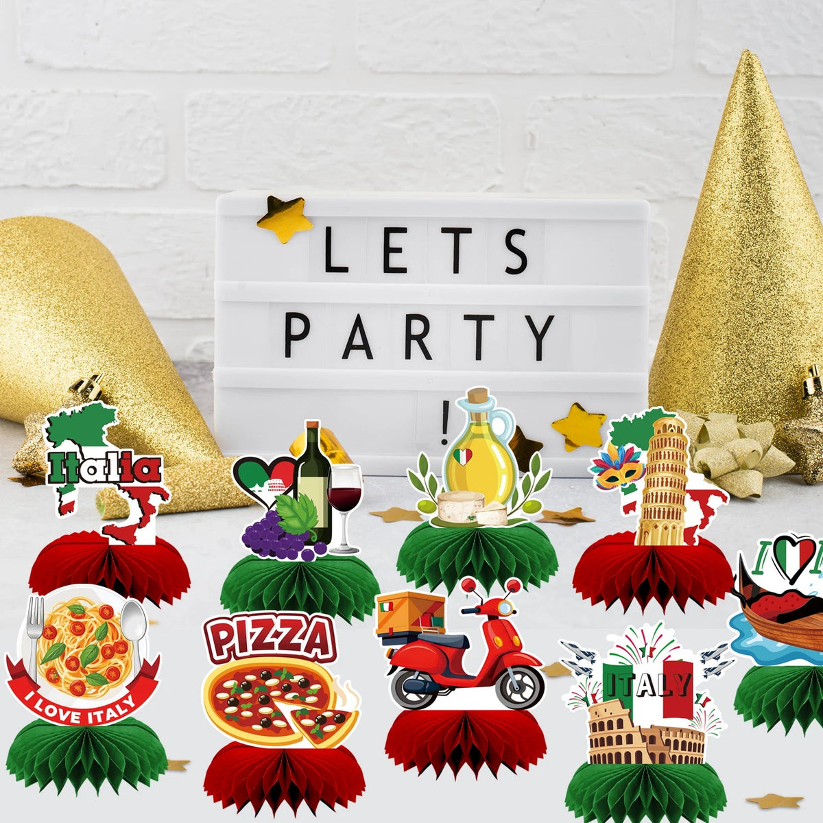 9 PCS Italian Party Centerpieces Decorations Honeycomb Tables Decor Flag Red White Green Carnevale Di Venezia Birthday Decor Good Vibrations