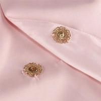 Women Pink Blazer Dress Set, Elegant Sleeveless Top, and Flowy High-Low Chiffon Skirt with Sheer Hem for Wedding Party In Stoc Good Vibrations