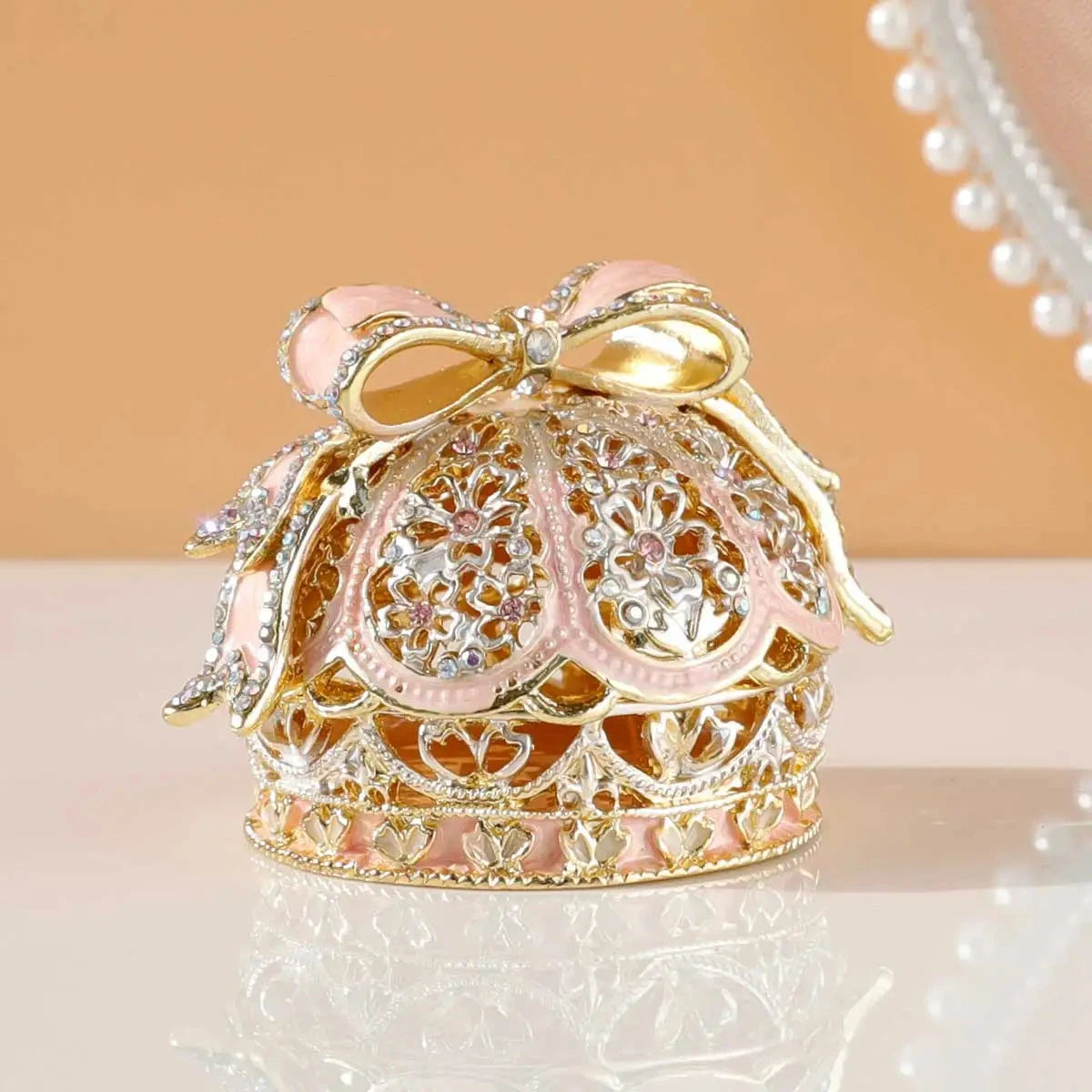 Alloy Enamel Jewelry Box European Princess Bowknot Crown High-end Jewelry Ring Wedding Ring Jewelry Storage Box Good Vibrations