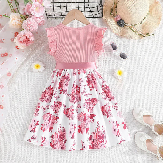 Dress For Kids 4-7 Years old Cotton Ruffled Sleeveless Floral Princess Dresses Ootd For Baby Girl Good Vibrations