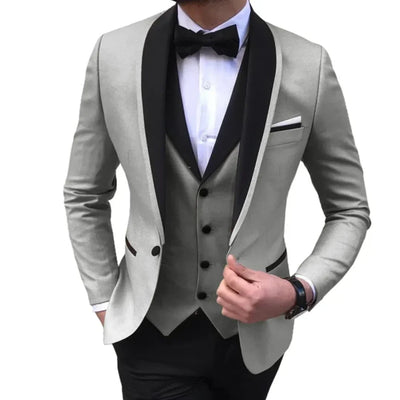 3 Piece Blue Mens Suits Black Shawl Lapel Casual Tuxedos for Wedding Groomsmen Suits Men (blazer+vest+pants)
