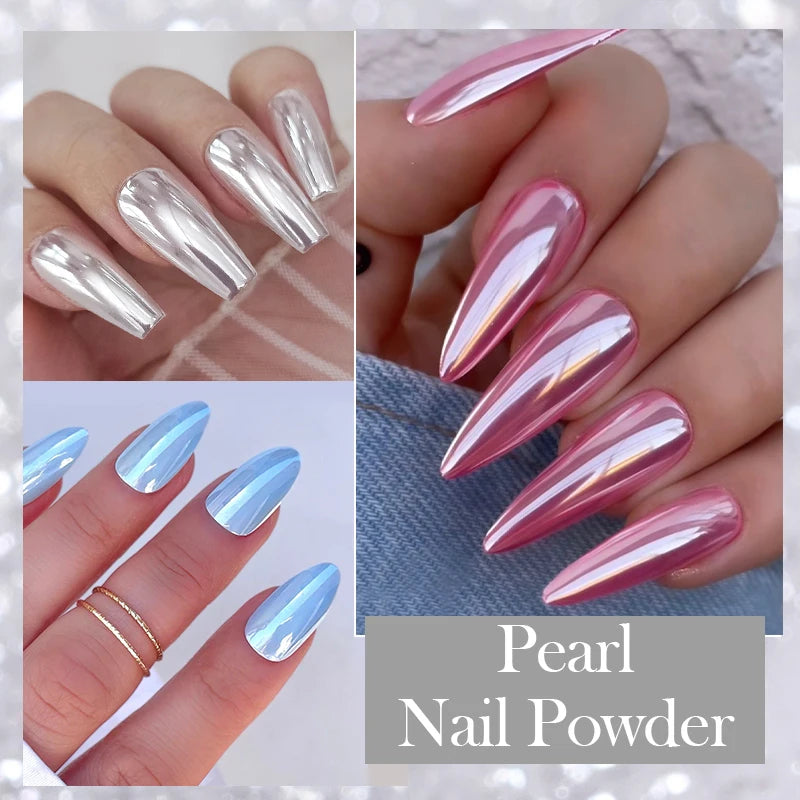 NICOLE DIARY Moonlight Mirror Nail Powder Aurora Silver Glitter Metallic Effect UV Gel Polish Pigment Chrome DIY Nail Decoration Good Vibrations