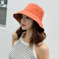 Fashion Leopard Reversible Breathable Cotton Bucket Hat Women Beach Panama Sun Hats Outdoor Wedding Party Travel Caps Chapeau Good Vibrations