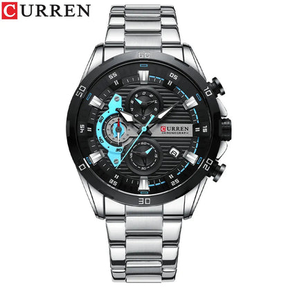 CURREN Stainless Steel Watches for Mens Creative Fashion Luminous Dial with Chronograph Clock Male Casual Wristwatches Good Vibrations