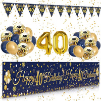 30th/40th/50th/60th/70th Birthday Decorations Men Women Birthday Balloon Garland Kit Happy Birthday Banner Blue Gold Balloon Good Vibrations