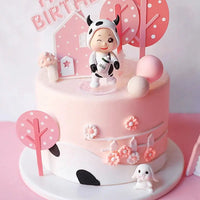 Child Happy Birthday Acrylic Cake Toppers Flag Pink Farm Happy Cow Baby Rabbit for Kid's Birthday Cake Party Supplies Gifts Good Vibrations