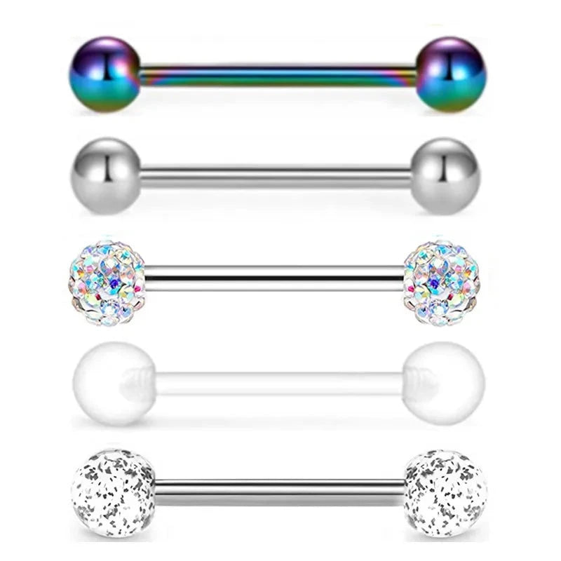 5PCS Acrylic Tongue Piercing Barbell Set Stainless Steel Glitter Tongue Rings Lot 14G Nipple Piercing Bar Bulk Piercing Langue Good Vibrations Adult Super Store