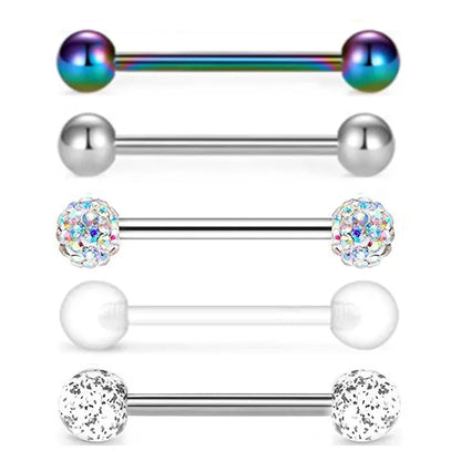 5PCS Acrylic Tongue Piercing Barbell Set Stainless Steel Glitter Tongue Rings Lot 14G Nipple Piercing Bar Bulk Piercing Langue Good Vibrations Adult Super Store