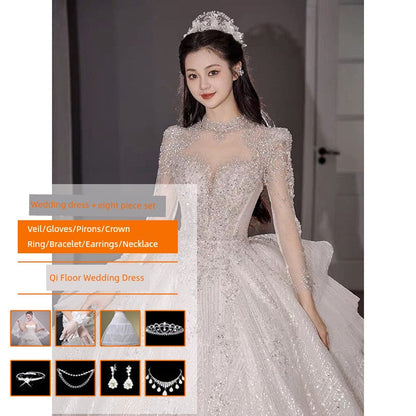 Primary Wedding Dress 2024 Bride New Arrival French Advanced Texture Pregnant Women Heavy Industry Vintage Court Style Trailing Long Sleeves Good Vibrations