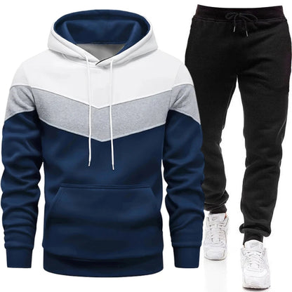 Autumn Winter Fashion Tracksuit Tricolor Hoodies and Black Sweatpants High Quality Male Daily Casual Sports Hooded Jogging Suit Good Vibrations