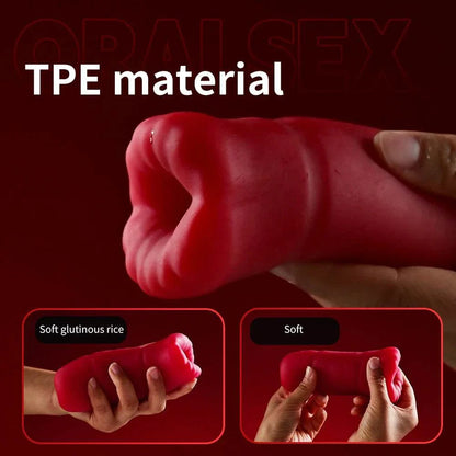 Men's automatic tongue licking oral sex toy made from TPE material with soft texture.