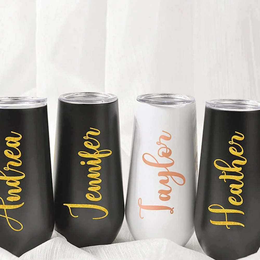 Personalized Bridesmaid Champagne Tumbler Good Vibrations