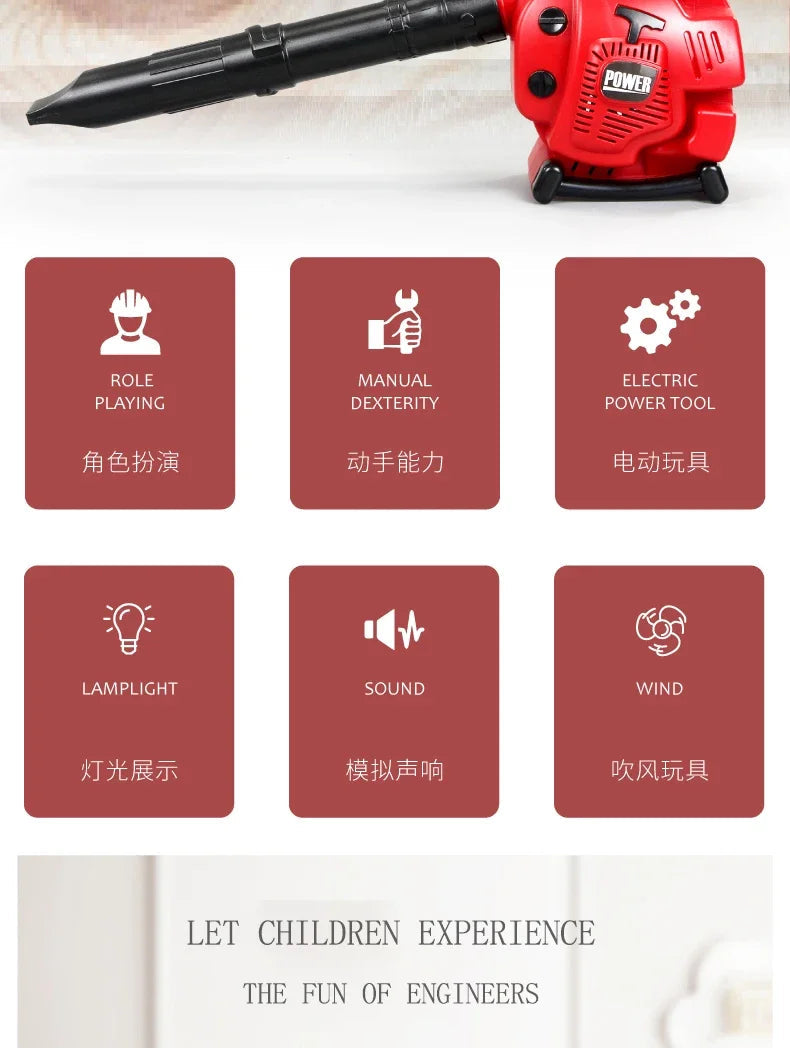 Children Electric Toolbox Pretend Play Toys Baby Simulation Tools Repair Lawn Mower Saw Hair Dryer Toy Maintenance Tool for kid Good Vibrations