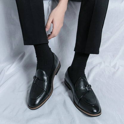 Black Loafers for Men Fashion Stone Pattern Men's Formal Monk Shoes Business Handmade Leather Men's Social Shoes Driving Shoes Good Vibrations