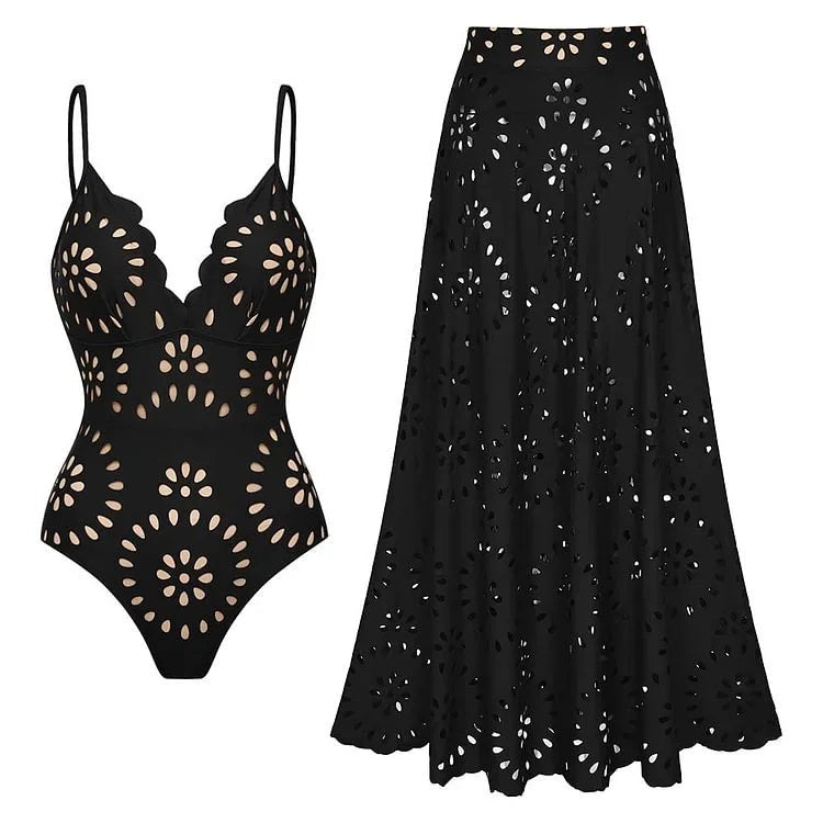 2Pcs Printed Swimsuit Women Sexy Swimwear New Bikini With Long Skirt Female Biquini Push Up Swim Suit Bodysuit Beachwear CoverUp Good Vibrations