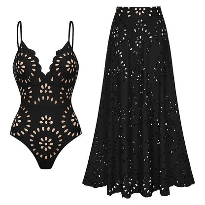 2Pcs Printed Swimsuit Women Sexy Swimwear New Bikini With Long Skirt Female Biquini Push Up Swim Suit Bodysuit Beachwear CoverUp Good Vibrations