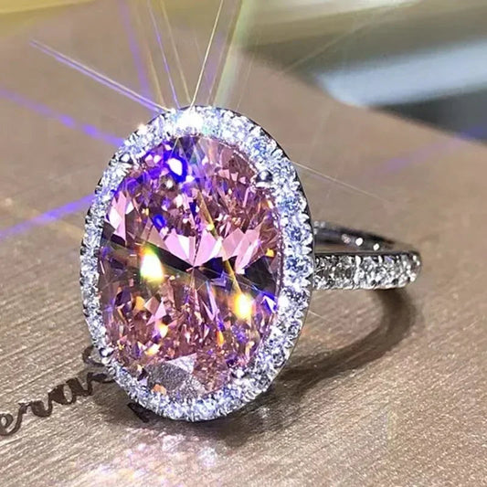 Pink Cubic Zirconia Ring Suitable for Women's Engagement Wedding Luxury Accessories Sparkling Silver Fashion Jewelry Good Vibrations