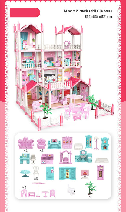 DIY Assemble Villa Model Toy House Cartoon Dools Role-Playing Set Fun Puzzle Doll House Household House Playing Toys Good Vibrations