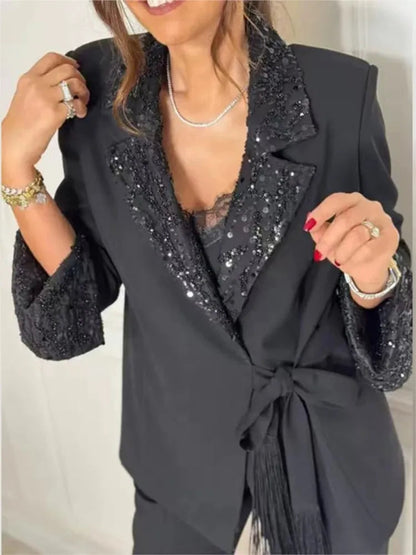 Autumn New Women's Fashion Elegant Suits Suit Tops And Trousers For Women Elegant Casual Black Office Woman 2 Piece Set Outfit Good Vibrations