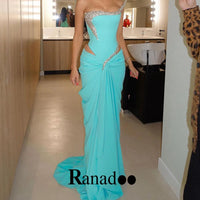 Ranadoo Strapless Mermaid Prom Dresses Stylish Rhinestones Evening Gowns for Women Satin Sleeveless Chapel Train Abendkleider Good Vibrations