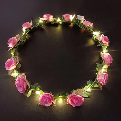 Wedding Party Crown Glowing Flower Headband LED Light Wreath Garland Decoration Women Girl Birthday Favor Luminous Hairband Good Vibrations